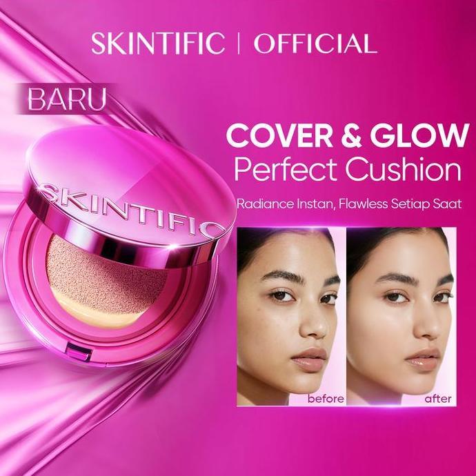 HOT DEAL - [RIA RICIS EXCLUSIVE]  SKINTIFIC make up 1 set lengkap glow cushion + ultra cover powder 