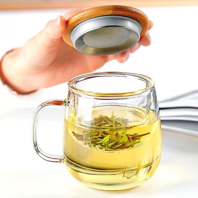 WASTU Gelas Saringan Kaca Aesthetic Unik  Gelas Cangkir Saring Tahan Panas Seduh Herbal Rempah Gelas