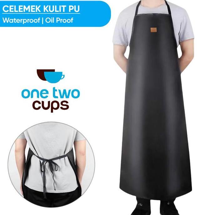 ZHAMBIRE Apron Celemek Masak Barista Barbershop Kulit PU Waterproof Anti Air