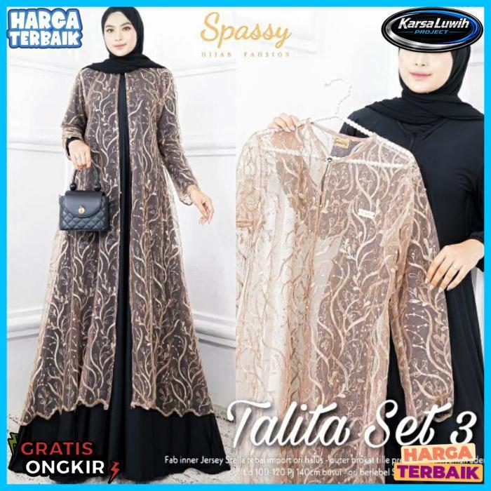 New Set Talita Gamis Satin Velvet + Outer Tille Mutiara