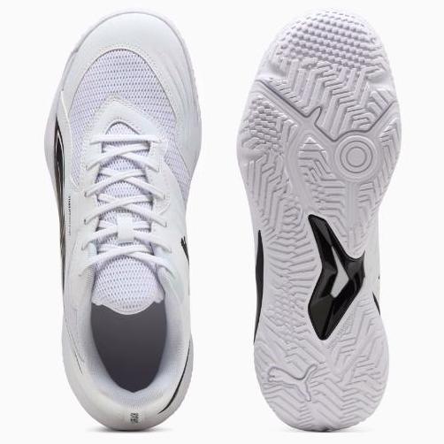 PUMA Sepatu Olahraga Indoor Unisex Tenis Padel Badminton Solarflash III warna PUMA White-PUMA Black 