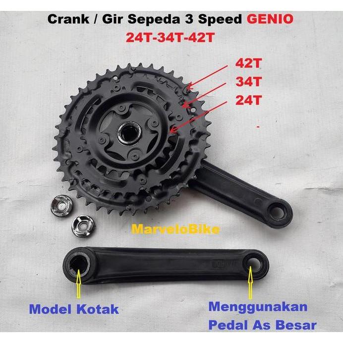Crank Gir Depan Sepeda 3 Speed 24-34-42T GENIO Gir Sepeda MTB Federal Seli Balap RoadBike