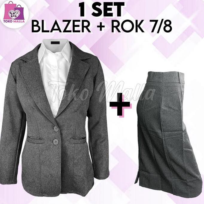 Setelan Set Wanita,1 SET BLAZER & Rok SPAN PENDEK ROK MINI, BLAZER CANTIK POLOS,  Jas Formal, One Se