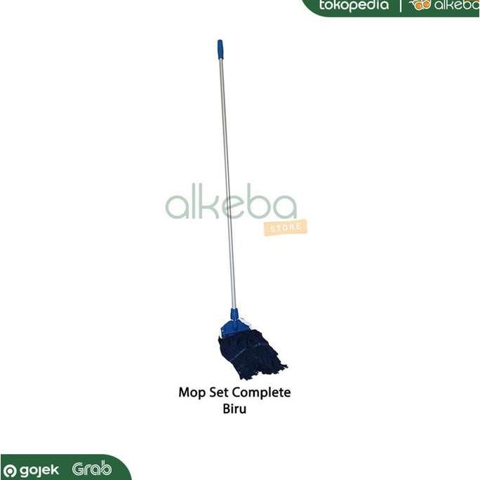 Mop Pel Set Komplit Biru / tongkat + mop holder + kain refill mop biru