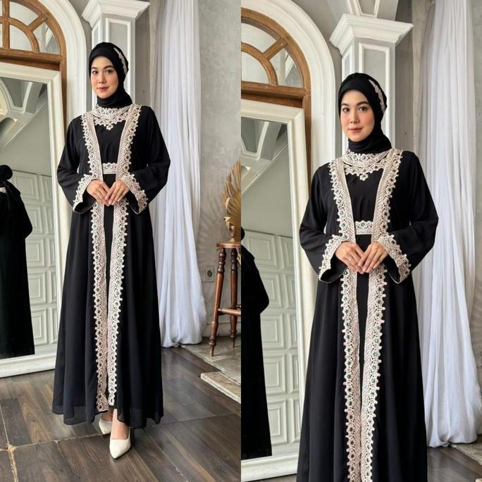 Abaya/Kaftan SHAULLA Outer Lepas Pasang Elegan Bordir Payet Gamis Panjang Payet Cantik Premium/Abaya