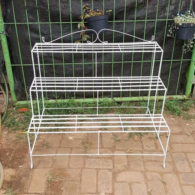 RAK BESI POT BUNGA 3 SUSUN GOJEK ONLY (PUTIH)