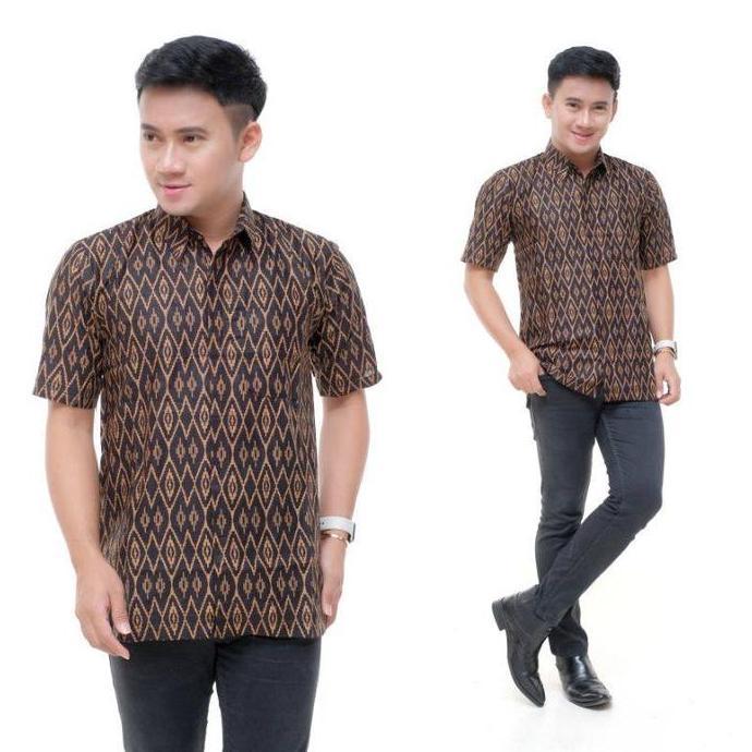 Kemeja Batik Pria Lengan Pendek Motif Songket Lawasan Coklat AS
