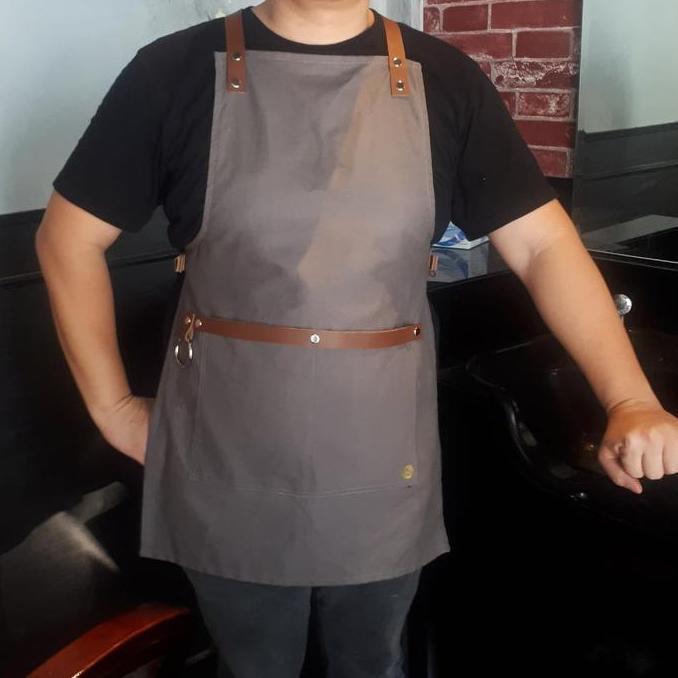 Apron Tali Silang Canvas + Sintetic Leather - Celemek Barista / Barist