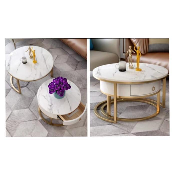 Meja tamu bulat granit / coffee table minimalis / Meja sofa