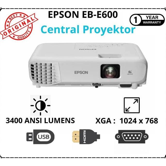 Epson Proyektor EB-E600 3400 Lumens HDMI XGA 1024x768 Resolusi 3LCD Technology Garansi 1 Tahun Inclu