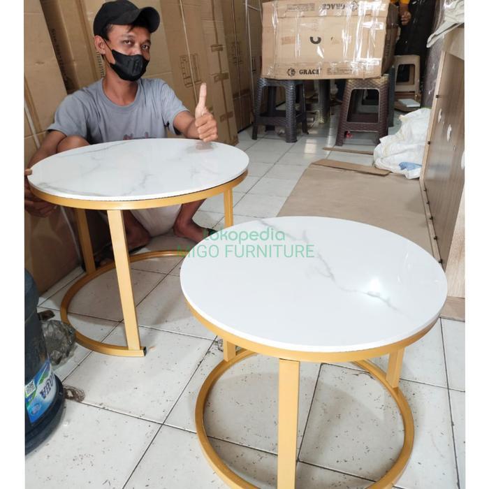 Meja tamu bulat granit / coffee table minimalis / Meja sofa