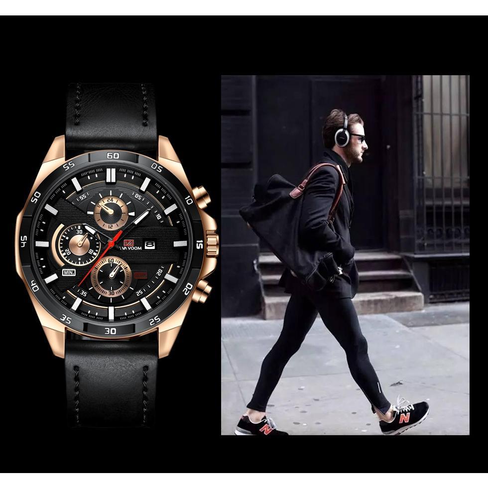 ORIGINAL VaVa Voom 216 Jam Tangan Pria Korea Kulit Stainless Steel Analog Quartz Cowok Tangan Arloji