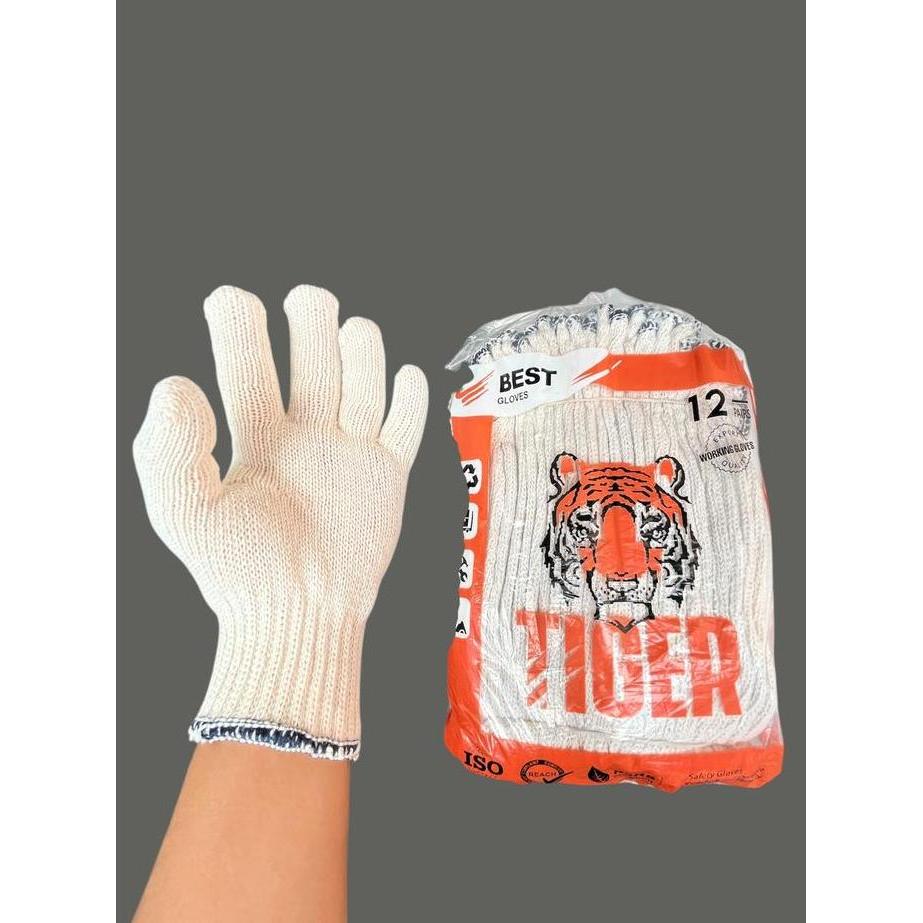 Sarung Tangan Benang 5 Putih TIGER - Sarung Tangan Cotton List Navy