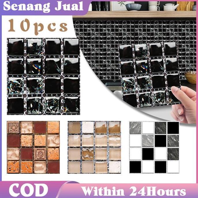 HAZTFRIOR 10Pcs Wallpaper Kamar Mandi Anti Air Sticker Lantai Kamar Motif Keramik