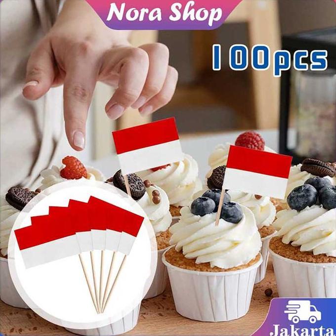AWAYESH 100pcs Tusuk Gigi Bendera Indonesia Bendera Burger Merah Putih Hiasan Kue Tusuk Bendera