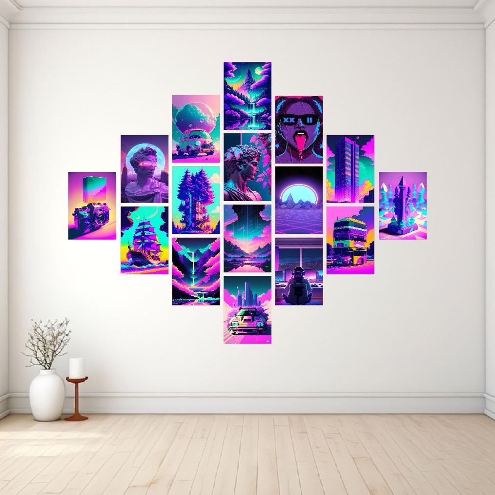 PAKET HEMAT Poster Dinding Aesthetic Isi 16 Poster Tinggal pasang Free Perekat | Poster Kamar | Post