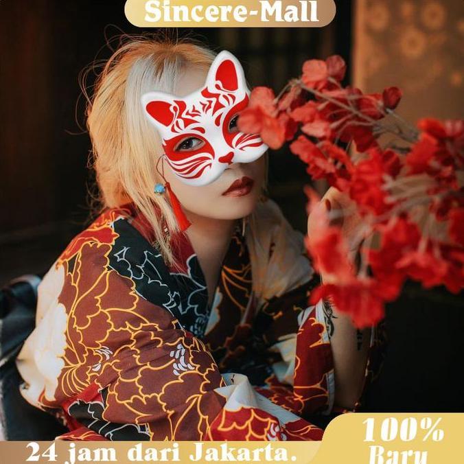 DIKARTELLA Topeng Kitsune Fox Mask Rubah Jepang Kitsune Mask Kabuki Kitsune