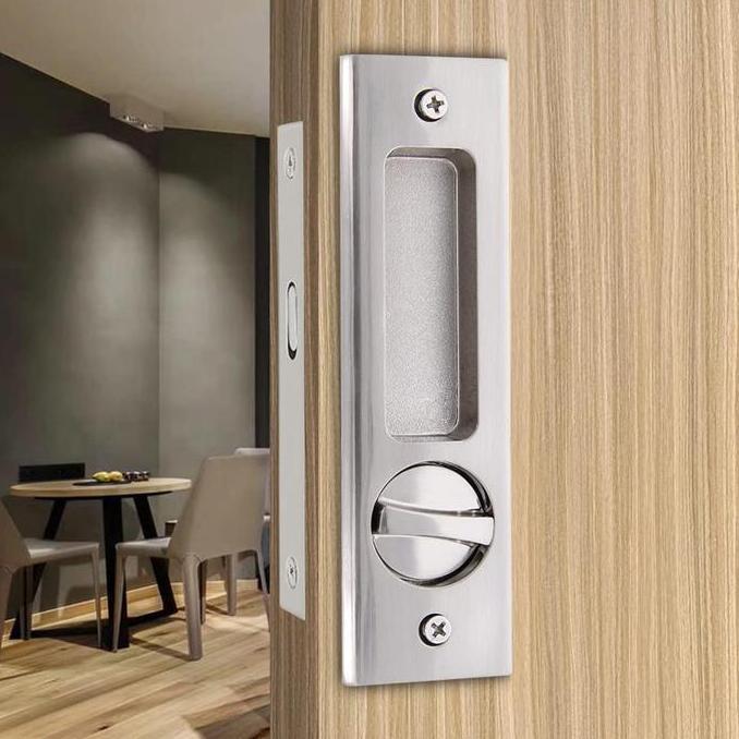 FOWERLEB Handle Kunci Pintu Sliding Set Paduan Seng Handle Pintu Geser Sliding Tertanam Untuk Pintu 