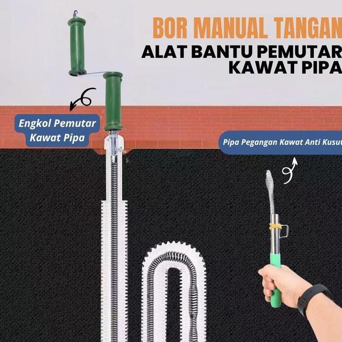 FOWERLEB Pipe Cleaner Bor Manual Kawat Pembersih Saluran Pipa Mampet Dengan Adaptor Bor