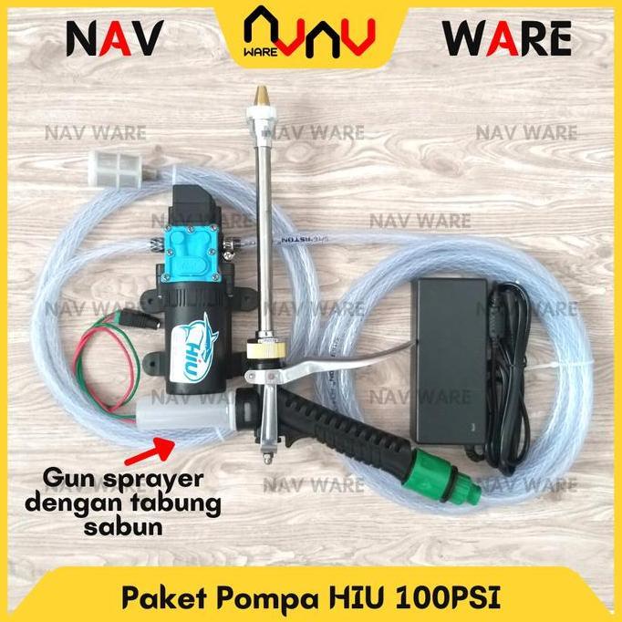 Paket HIU 100psi Pompa Air DC 12V High Pressure Alat Cuci Motor Mobil Steam Sprayer Gun Model Sabun 