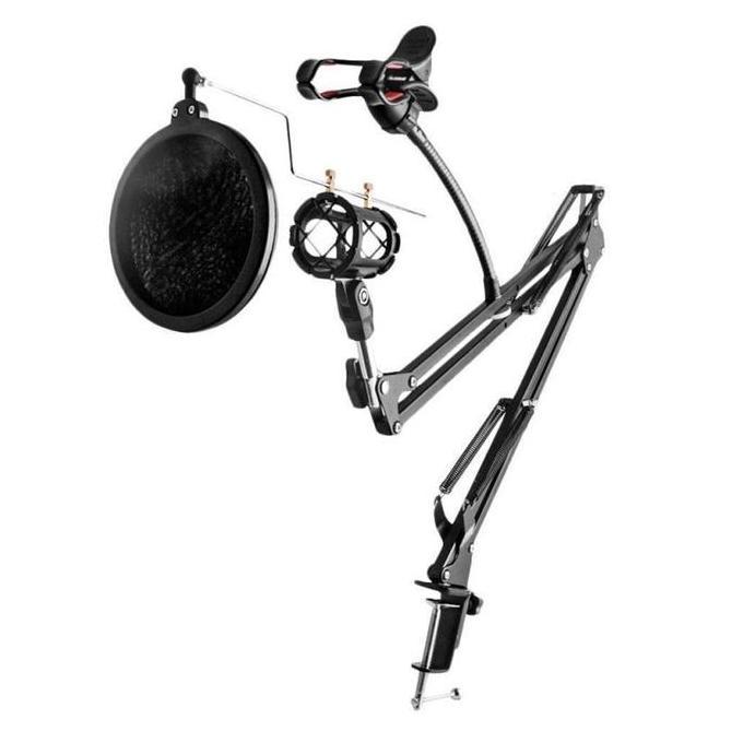 FOWERLEB Bracket Arm Stand Mic Meja Condenser Microphone with Phone Stand Holder Recording NB-35