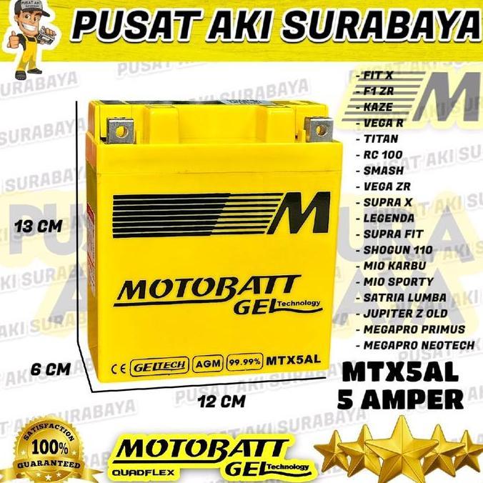 Promo ACCU ORIGINAL MOTOBATT MTX5AL 5 AMPER AKI SEPEDA MOTOR VEGA LEGENDA GRAND KAZE SUPRA X SMASH S