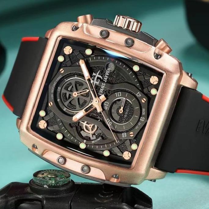 Evans Jayden Jam Tangan Pria 9550 Rubber Silicon Kaca Sapphire Chronograph Water Resistant 5 ATM jam