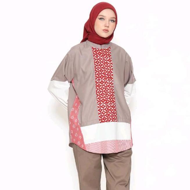 Saiara Ayla Taupe Saiara Ayla Taupe Kemeja Batik Kombinasi Katum Toyobo