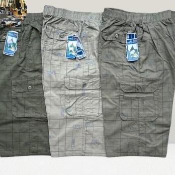 Celana Pendek Pria Katun Wash Import Motif 7/8 Kotak Pinggang Karet