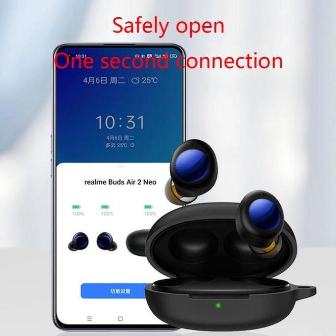 Soft Case Silikon Kompatibel Untuk TWS Oppo Realme Buds Air 2 Neo / Buds Q2 / Buds Q2s + carabiner