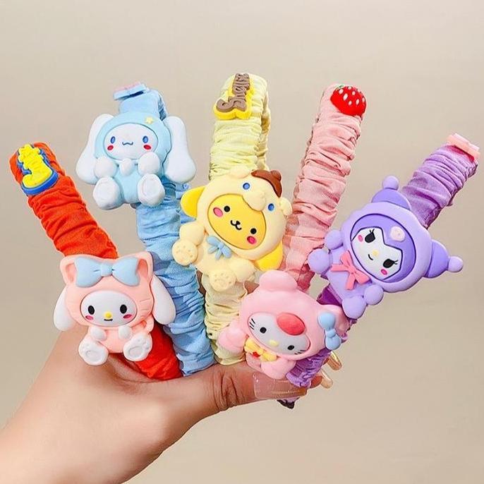 Bando Bandana Scrunchie Scrunchy Kerut Kecil Karakter Sanrio Cinnamoroll Purin Melody Hello Kitty Pe