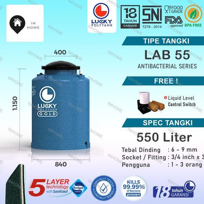 Tangki / Toren Air Anti Bakteri 500 Liter LUCKY Gold LAB 550 Liter terlaris