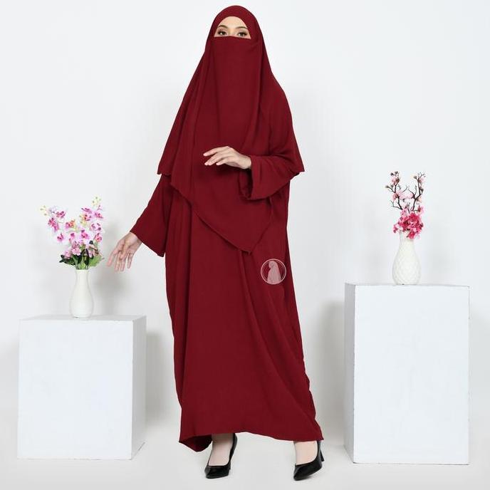 New Gamis Syari Set Jilbab Cadar Yoora Gamis Syari Polos Gamis Set Khimar Panjang Instan Promo Lebar