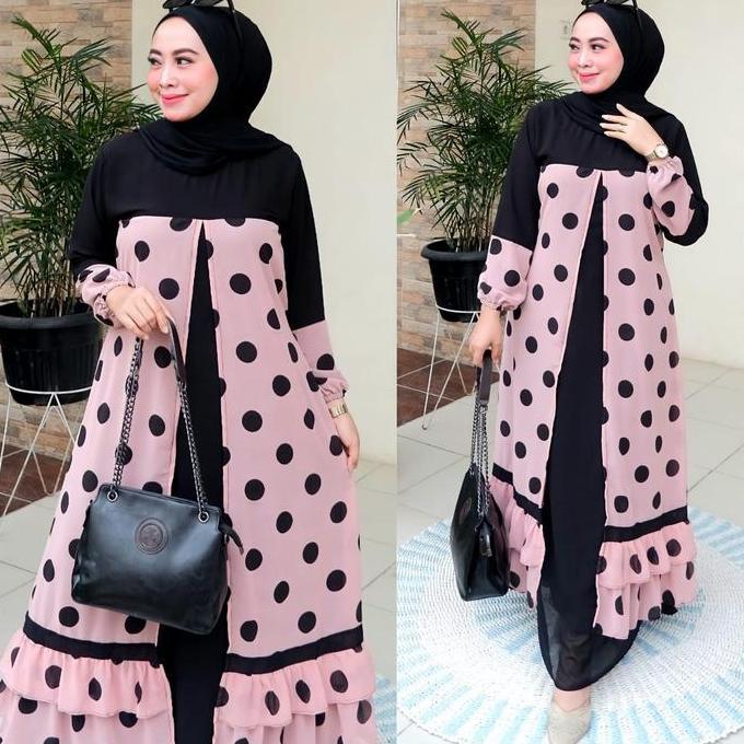 New Gamis Rompi Ceruty Bebydoll Rompi Polka Terbaru / Gamis Syarii Ceruty Bebydoll Polka Baju Tarim 