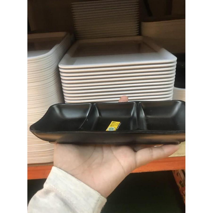 tempat sambal melamin/ Tempat sambal model batu 3 sekat Hitam P9A