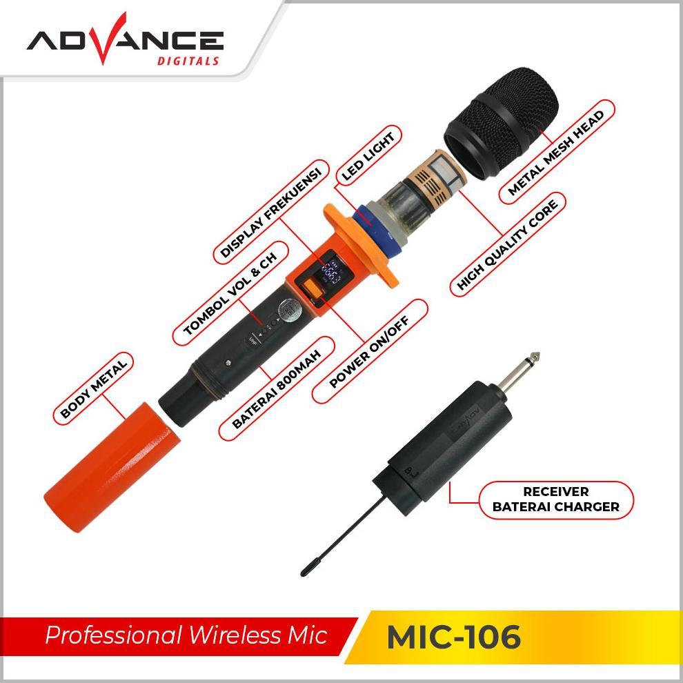 Promo Advance Mic106 Microphone Profesional Mic Wireless Bisa Di Charger | Advance Microphone Mic Si