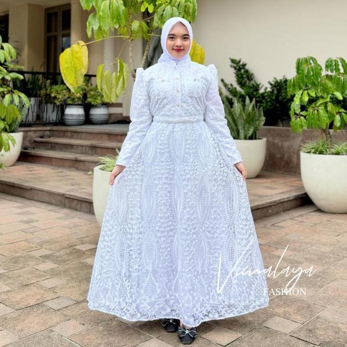 New Gamis Putih Busui Tile Full Bordir Kancing Baju Muslim Lebaran Vima Promo Lebaran
