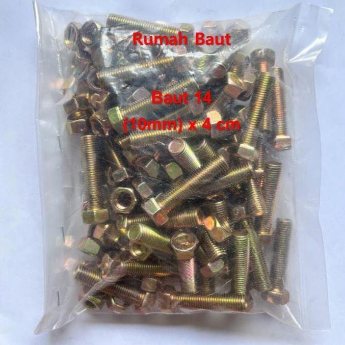 (Paket 50 Set) Baut 14 (10mm) X 4 Cm + Mur