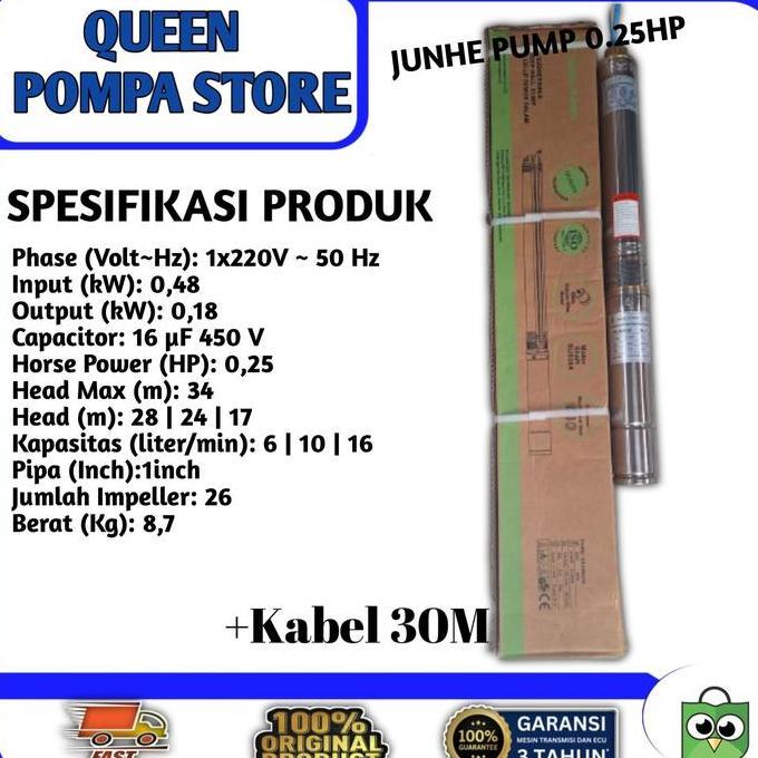 Pompa Air Satelit Junhe Pump 0.25Hp+Kabel30Meter/Pompa Sumbersibel 0.25Hp Dinamo 100%Tembaga