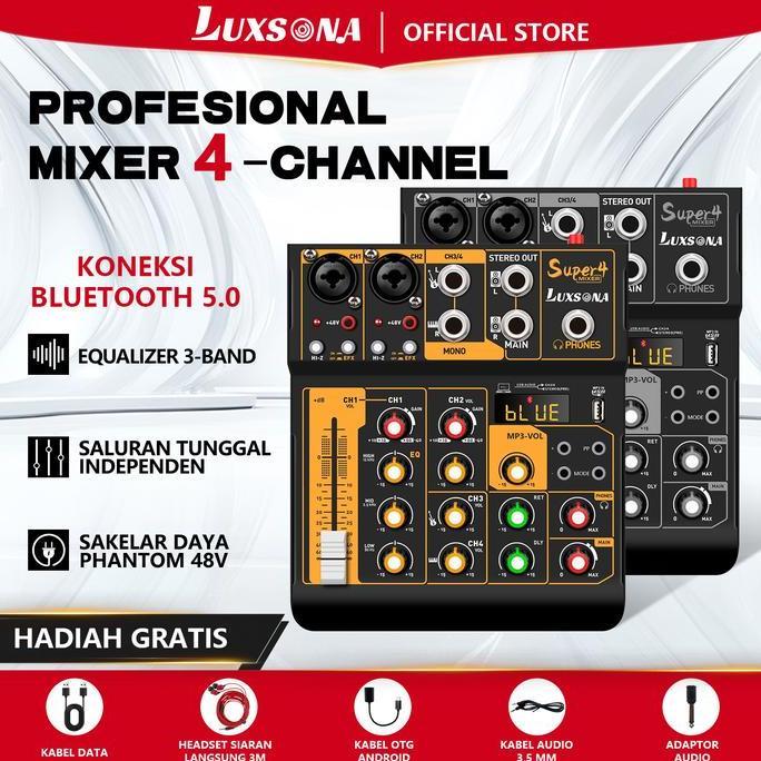 LUXSONA MIXER AUDIO 4 CHANNEL PROFESIONAL MINI MIXER AMPLIFIER SOUND CARD USB BLUETOOTH MIXER MURAH 