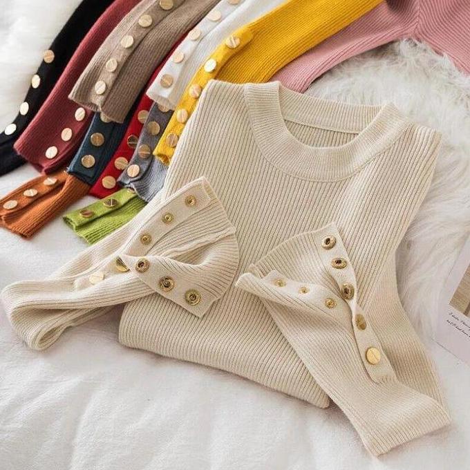 Iner Rajut 7017 Top Blouse Panjang Atasan Kancing on Baju Knitwear Wanita Casual Cewek Dewasa LM