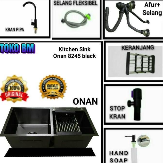 kitchen sink original onan 8245 hitam doff/paket sink 8245 onan hitam