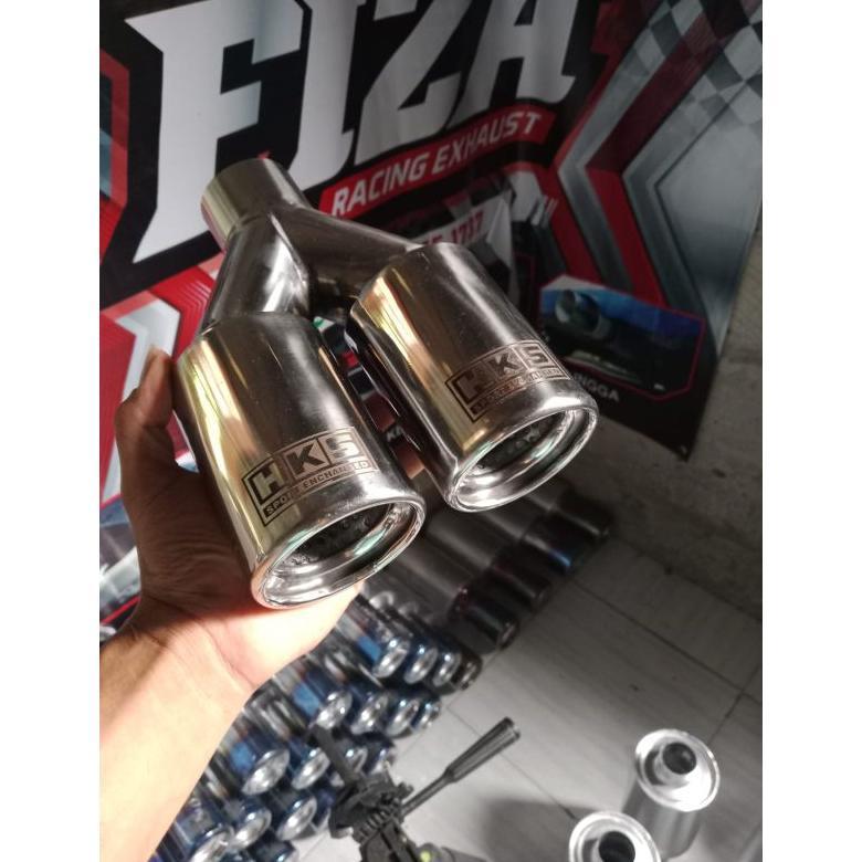 DISKON KNALPOT HKS CABANG DUA FULL STENLIS TERMURAH SUARA BASS ADEM BULET UNTUK SEMUA JENIS MOBIL