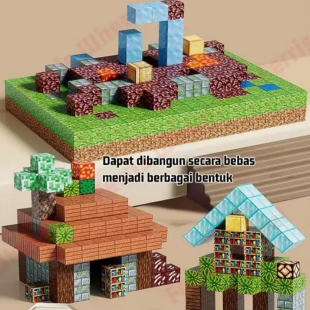 favorit mainan anak edukatif balok minecraft magnet balok block mainan minecraft magnetic blok build