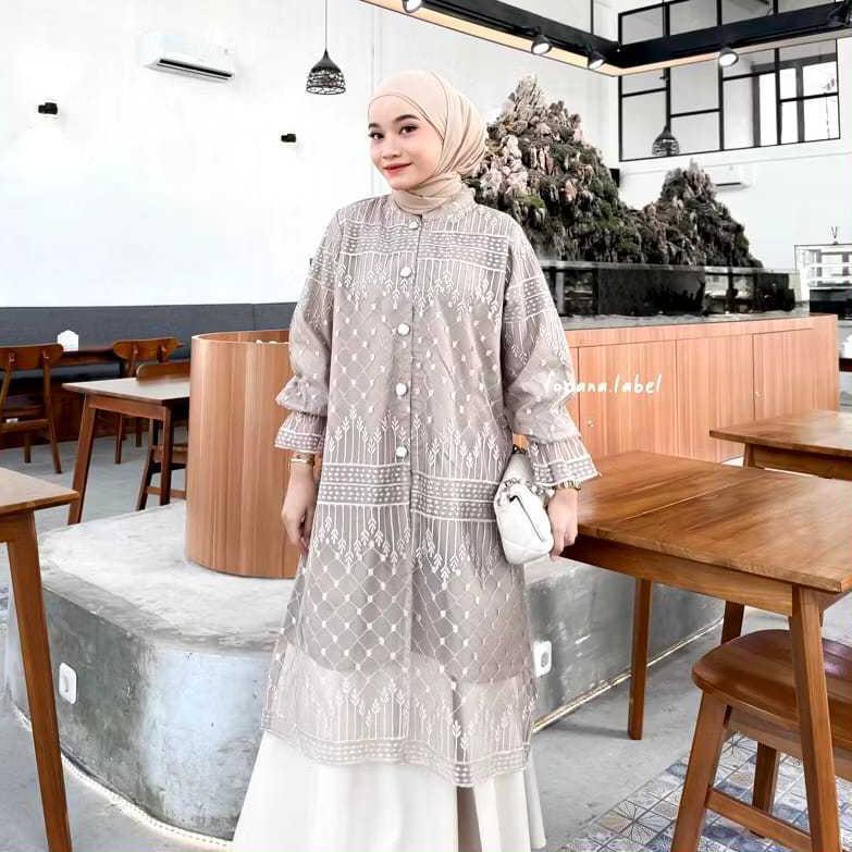 Terbaru Aluna Long Tunik Busui Friendly Tunik Brokat-Atasan Wanita