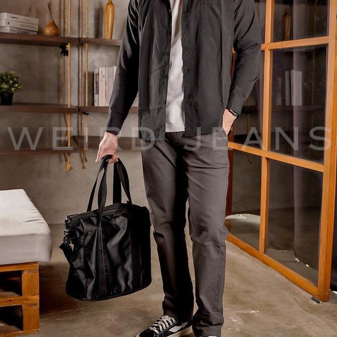 Weird Jeans - Weird Jeans Celana Chinos Abu Cream Warna Bahan Panjang Pria