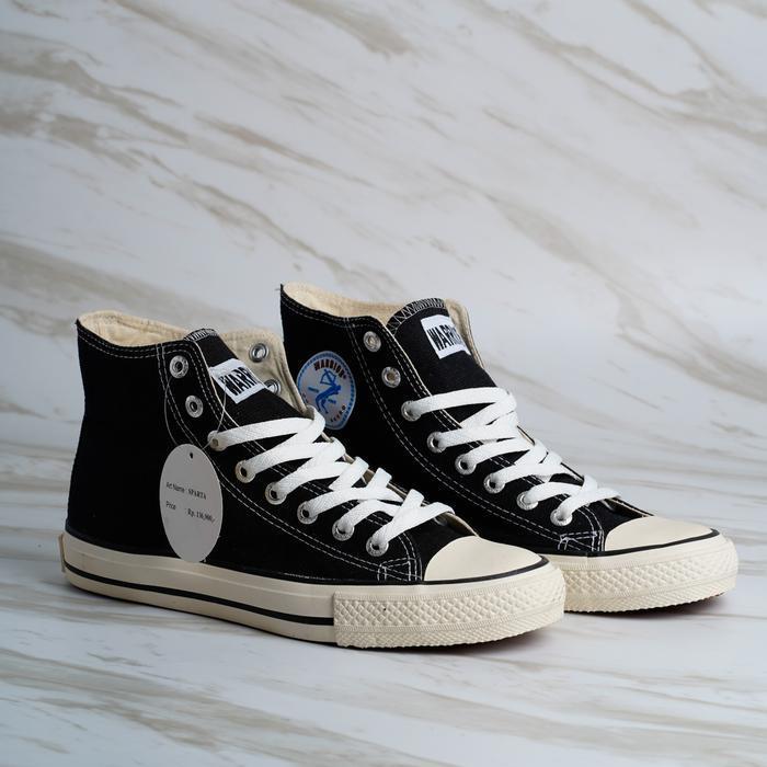 Bisa Cod - Warrior Sparta High Black White Sepatu Sneakers Warrior Original Sepatu Sekolah Hitam Put