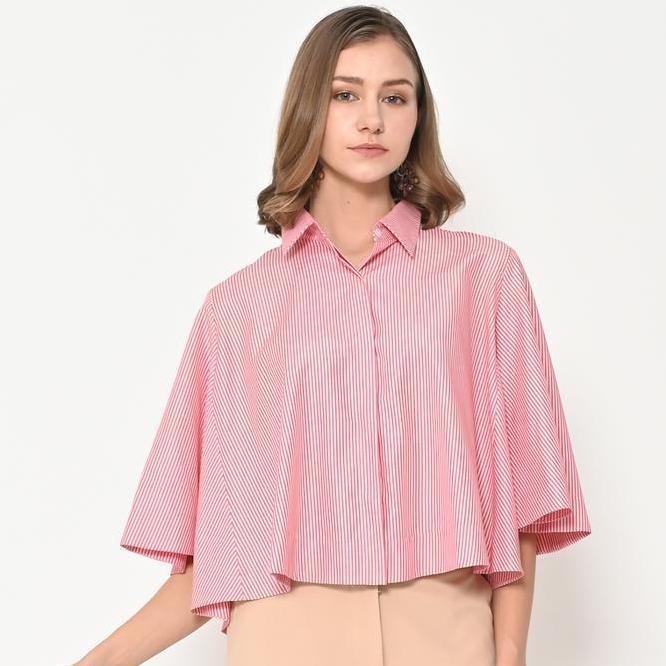 Neu Mor Striped Neu Mor Striped Collared Red Shirt Wide Sleeves -