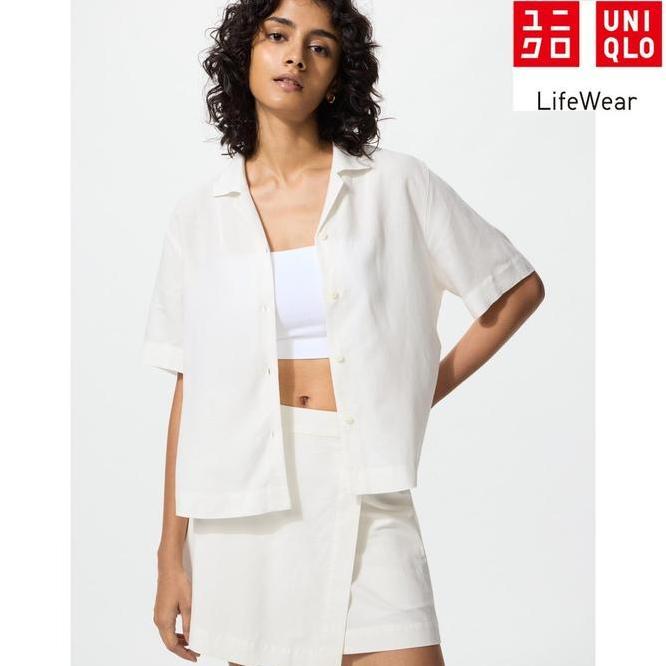 Uniqlo Kemeja Linen Uniqlo Kemeja Linen Blend Kerah Terbuka Lengan Pendek