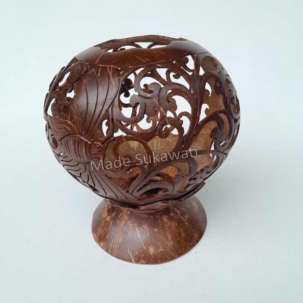 Kerajinan Hiasan Batok Kelapa Ukir Wadah Tempat Lilin Lampu Kerajinan Handmade Dekorasi Bali